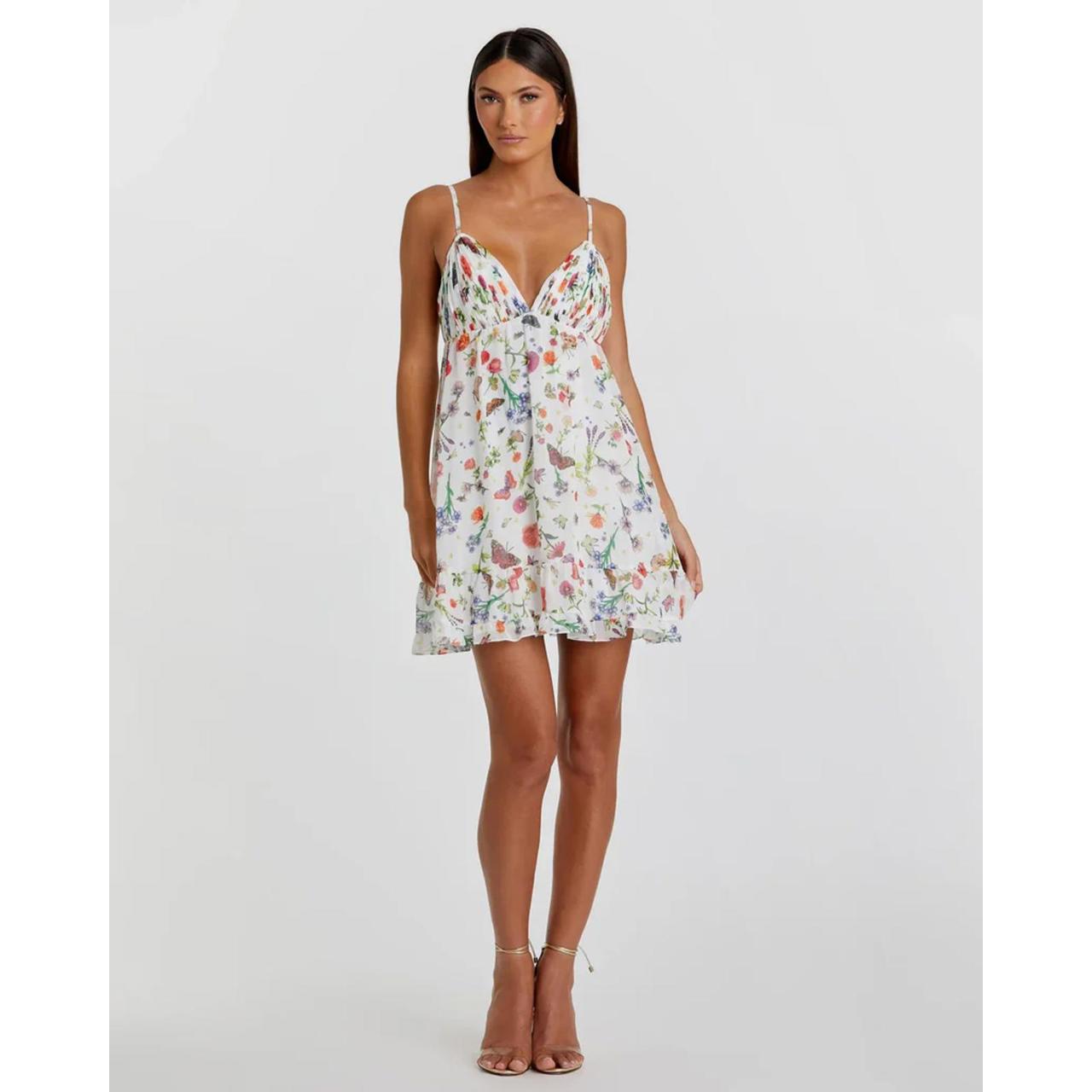 Nwt Mac Duggal Apparel White Butterfly Print Ruffle Hem Mini Dress Size 6